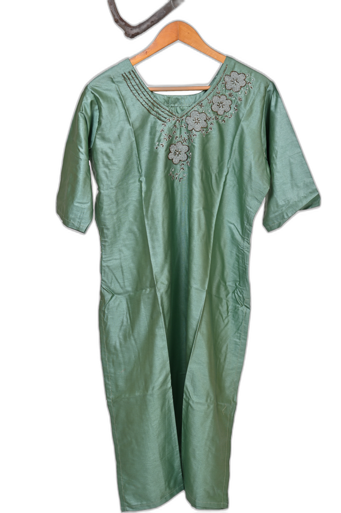 Hand Embroidery Kurti Set -Greenish Blue
