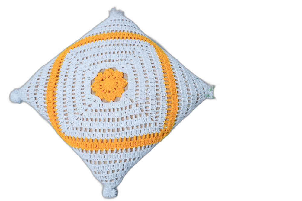 Handmade 5-Piece Large Cushion Cover Set – White and Yellow, Square Shape