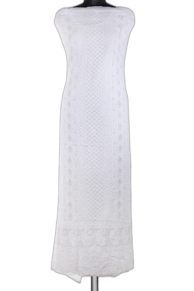 Soft White Chikan Unstitched Kurti