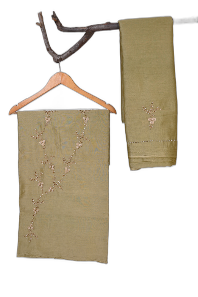 Hand Stitched Embroidered Suit – Olive Green