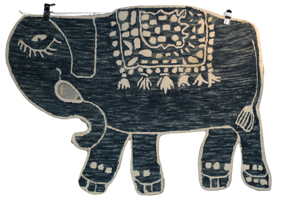 Elephant Motif Wool Hand-Knotted Carpet