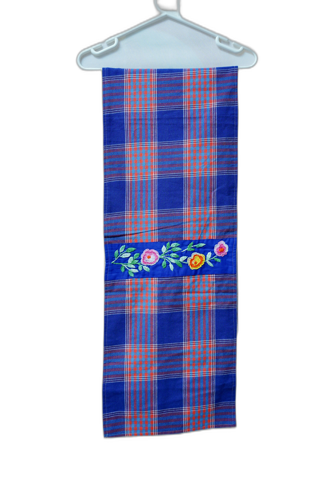 Hand-Embroidered Cotton Table Runner – Blue Stripe