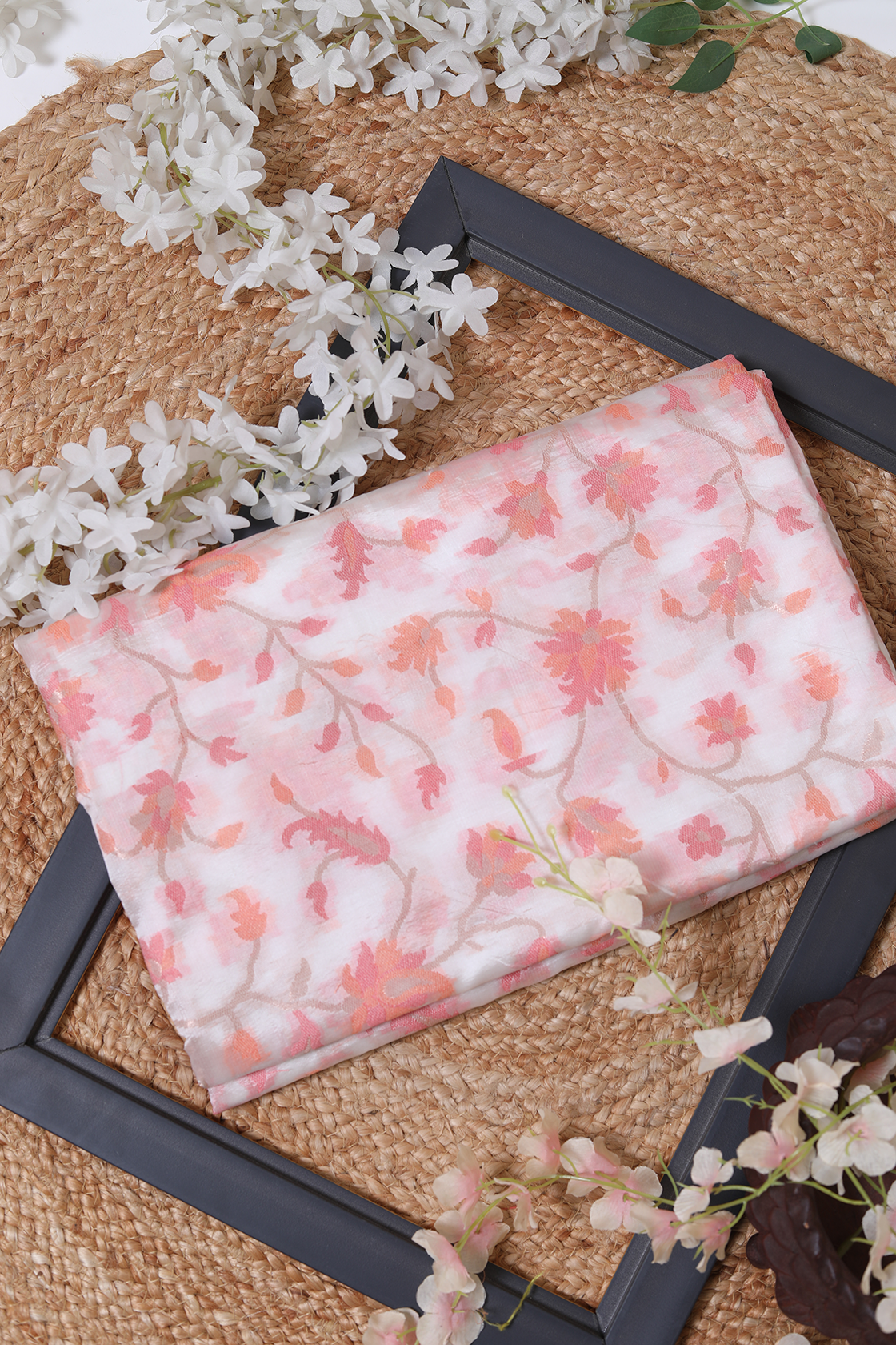 Pink & White Meena Jaal Mesirize Cotton Saree - Elegant Handwoven Charm