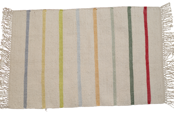 White & Multicolor Striped Cotton Carpet