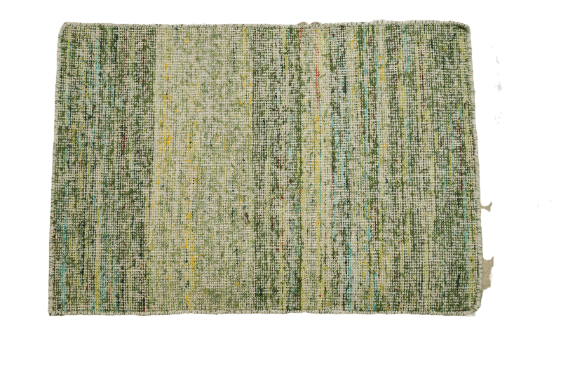 Green & White Line-Pattern Cho-Cho Silk Carpet