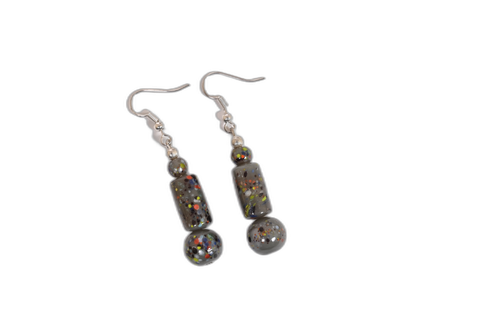 Slate Serenity Glass Bead Earrings – Handcrafted Charm from Banaras