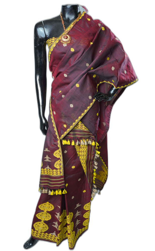 Brown Mekhela Sador with Gisa Embroidery