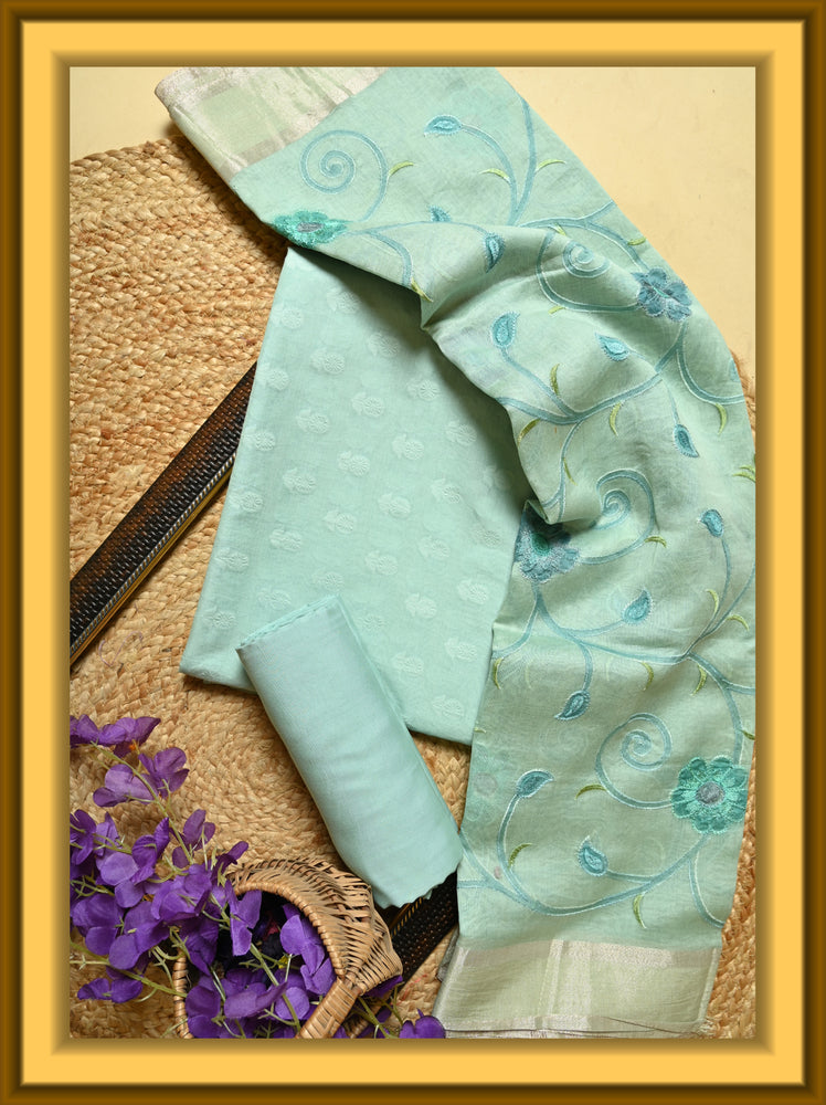 Light Blue Cotton Suit with Embroidery (Unstitched) – From Varanasi