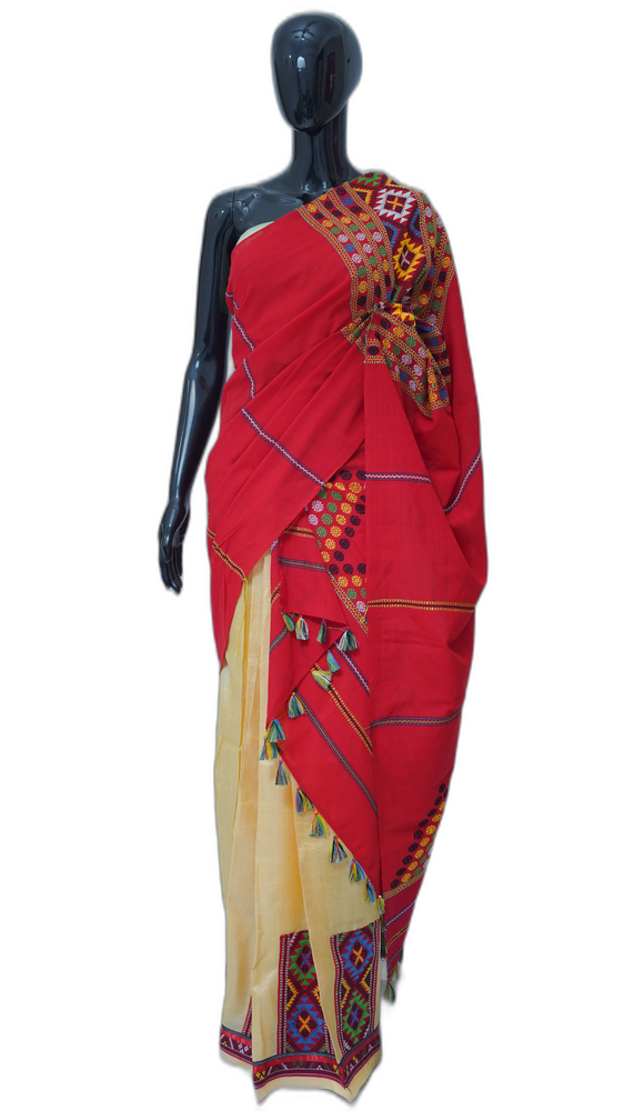 Toss by Cotton Mekhela Sador – Red & Yellow