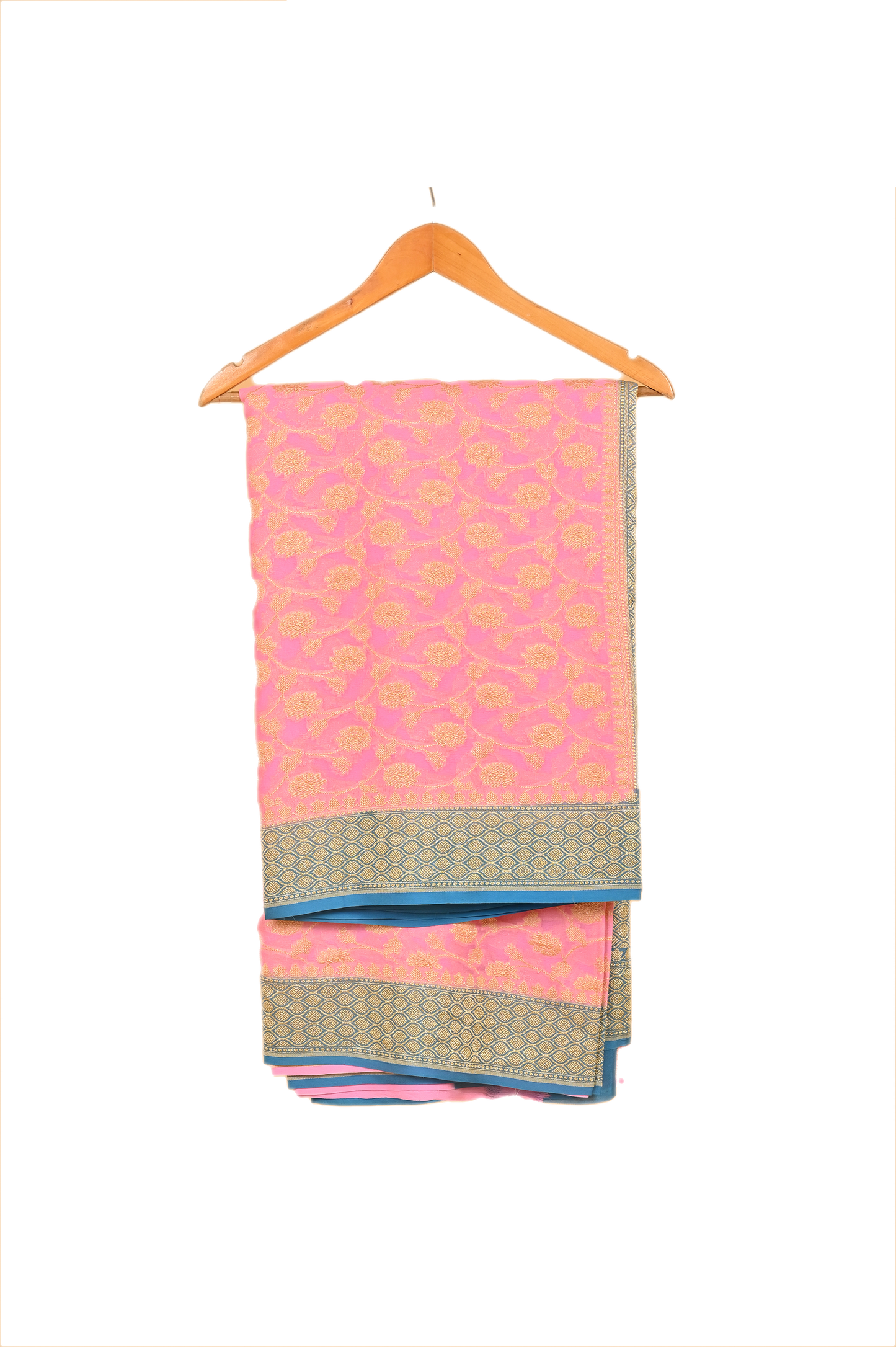 Pink Blue Chiffon Silk Saree