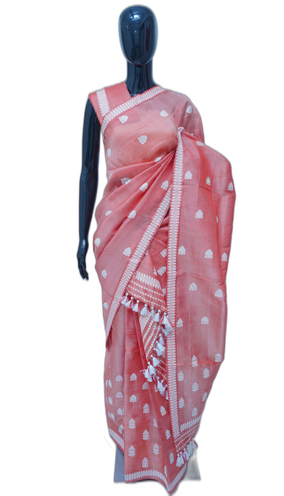 Pure Kesa Paat Assamese Silk Mekhela Sador – Peach