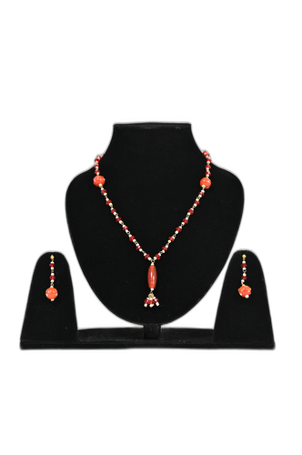 Red Loop Single Layer Glass Bead Necklace Set