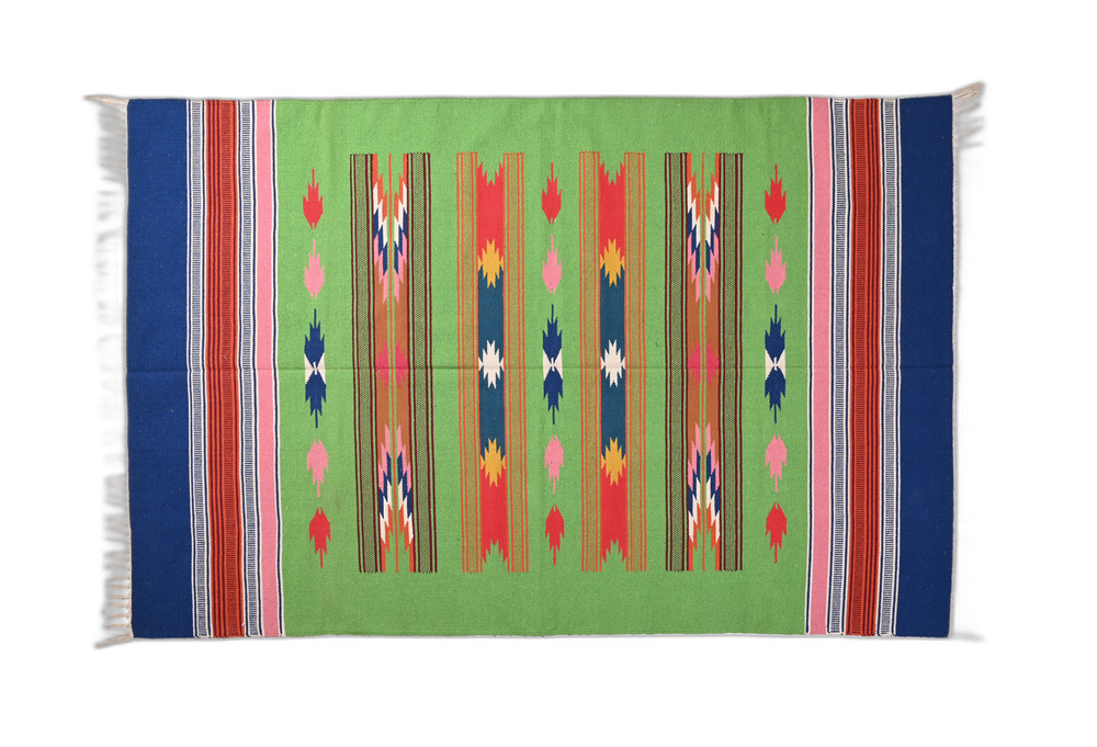 Multi Coloured Green and Blue Hand Loom Dari