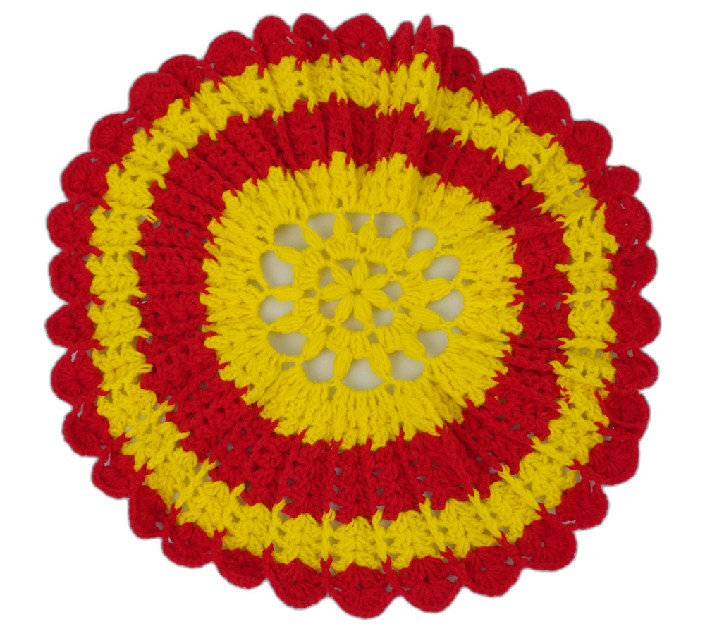Handmade Circular Woolen Table Mat – Yellow & Red