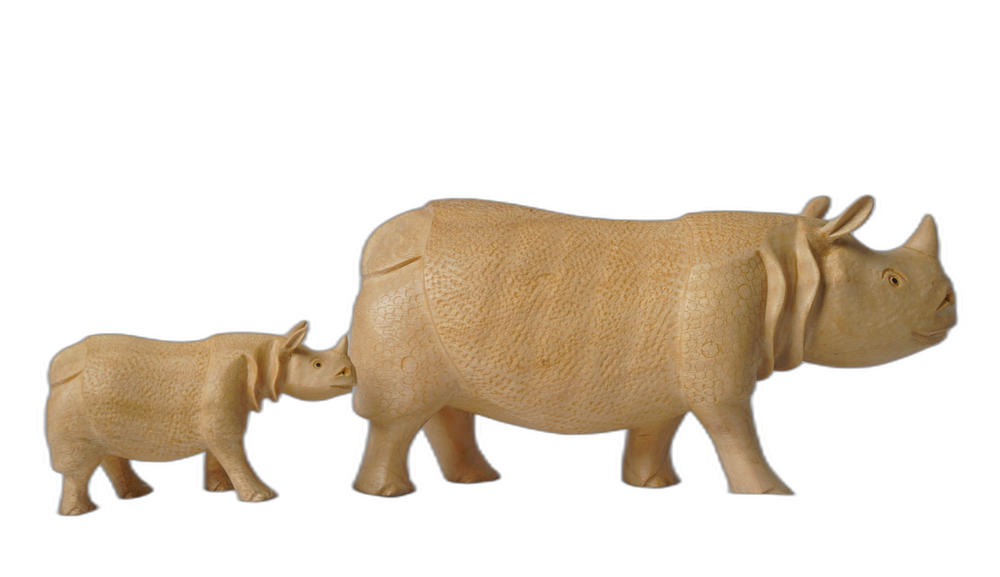 Handmade Wooden Rhino Set – Pair of 2