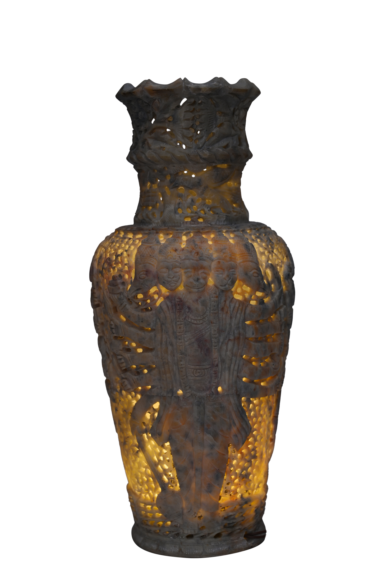 Stone Jali Lamp – Handcrafted Dark Grey
