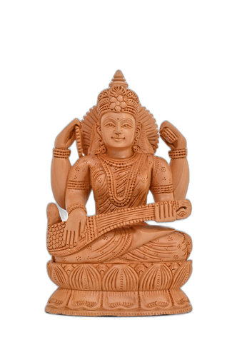 Divine Wooden Carved Saraswati Devi