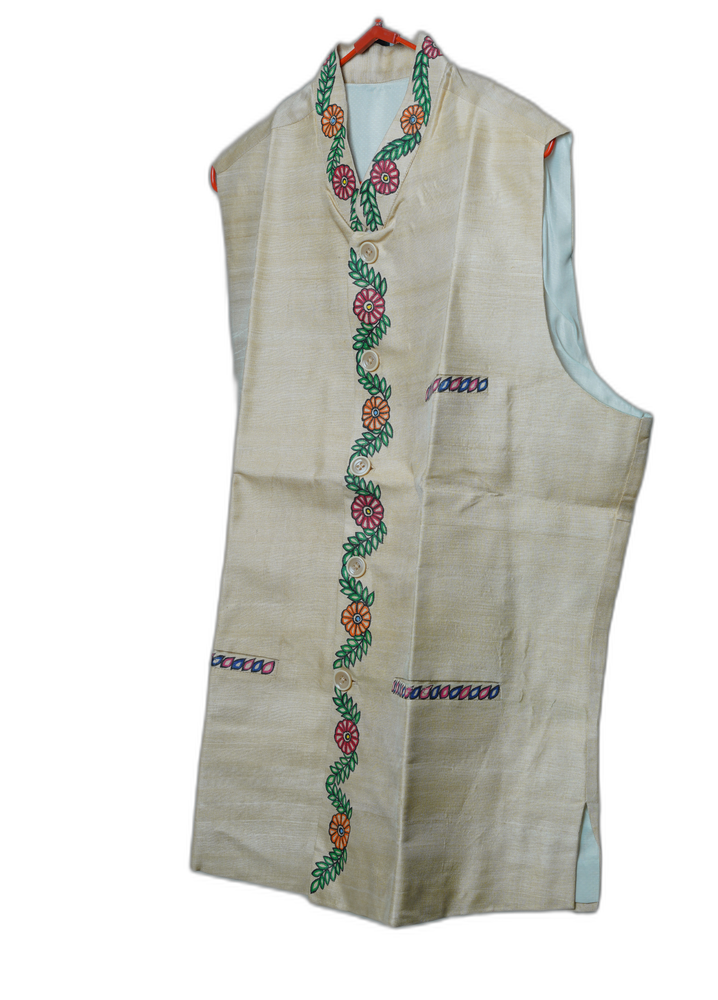Handloom Eri Waistcoat with Muga Silk Embroidery – Khadi
