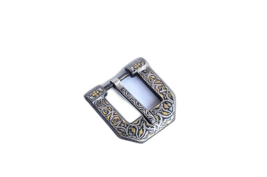 Handcrafted Koftgiri Damascus Steel Belt Buckle