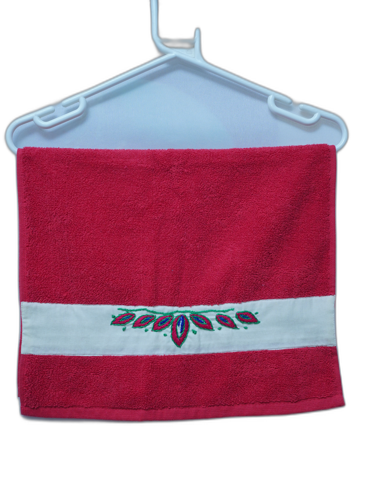 Hand Embroided Hand Towel - Red