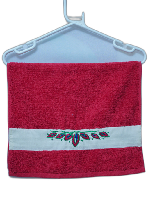 Hand Embroided Hand Towel - Red