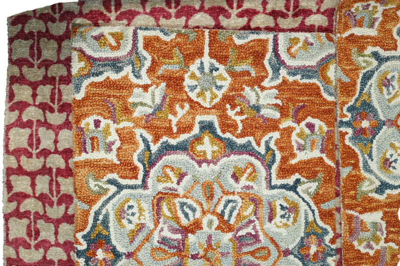 Orange & Red Hand-Knotted Wool Carpet