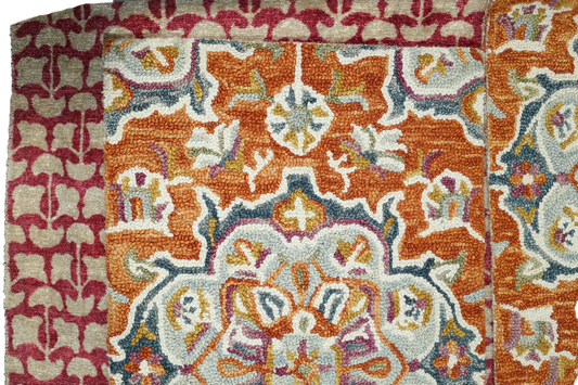 Orange & Red Hand-Knotted Wool Carpet