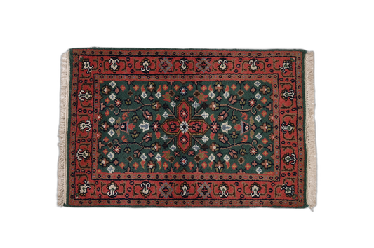 Handmade Maroon and Green Carpet