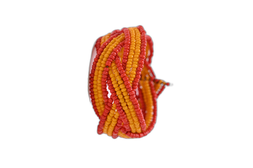 Sunset Glow Red & Yellow Glass Bead Cufflink Bangle