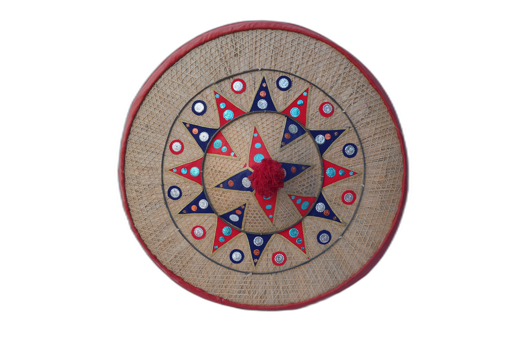 Traditional Bamboo Assamese Fulam Japi Hat (36 inches, Multicolor)