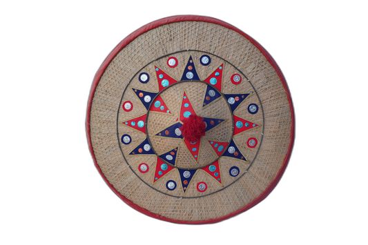 Traditional Bamboo Assamese Fulam Japi Hat (36 inches, Multicolor)