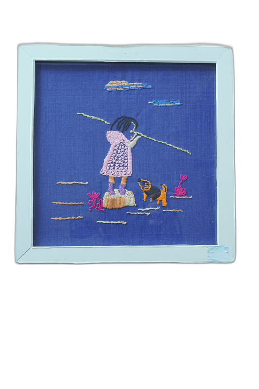 Handloom Patchwork Photo Frame – Girl Playing with Dog