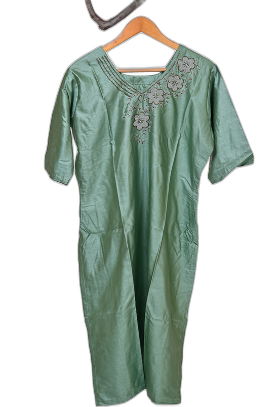 Hand Embroidery Kurti Set -Greenish Blue