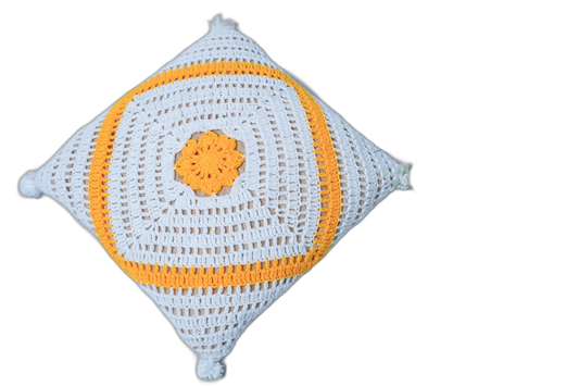 Handmade 5-Piece Large Cushion Cover Set – White and Yellow, Square Shape