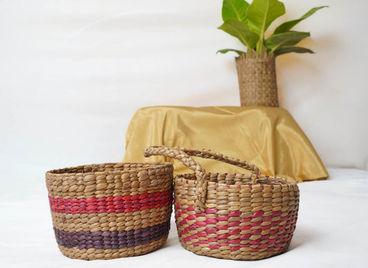 Water Hyacinth Utility Storage Basket with Handle