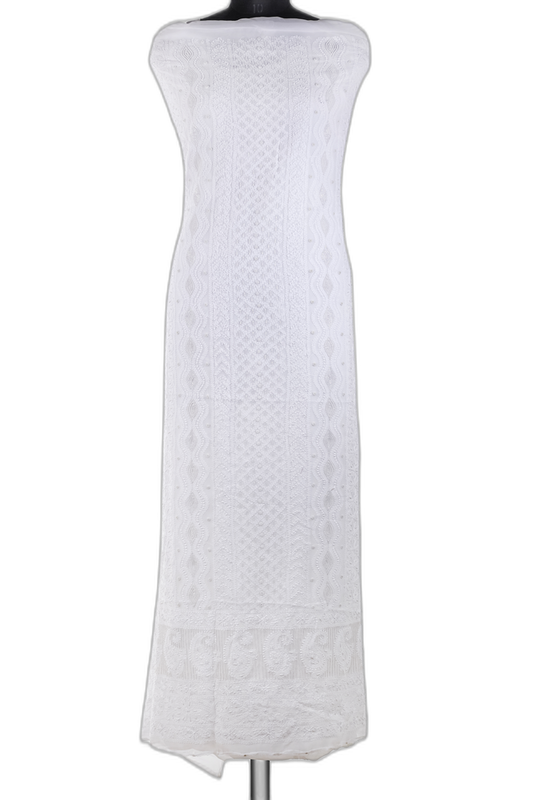 Soft White Chikan Unstitched Kurti