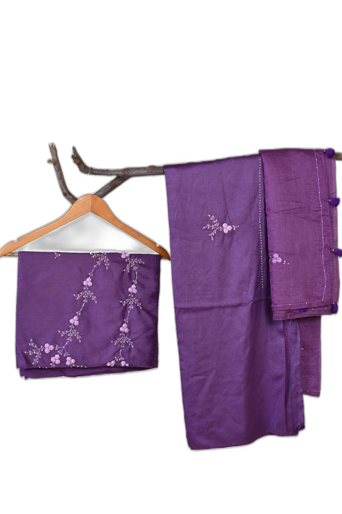 Purple Hand Embroidered Zardozi Unstitched Suit