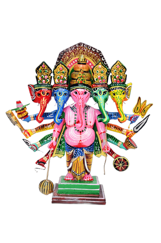 Wooden Panchmukhi Ganesha – Five-Faced Ganesha with Musician Ensemble