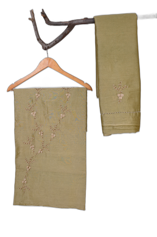 Hand Stitched Embroidered Suit – Olive Green