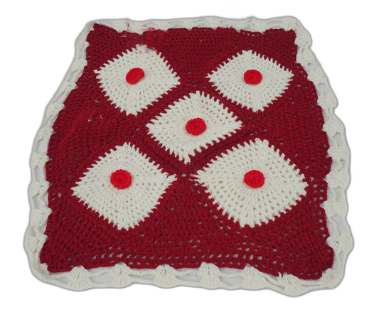 Handmade Woolen Table Mat – Red & White
