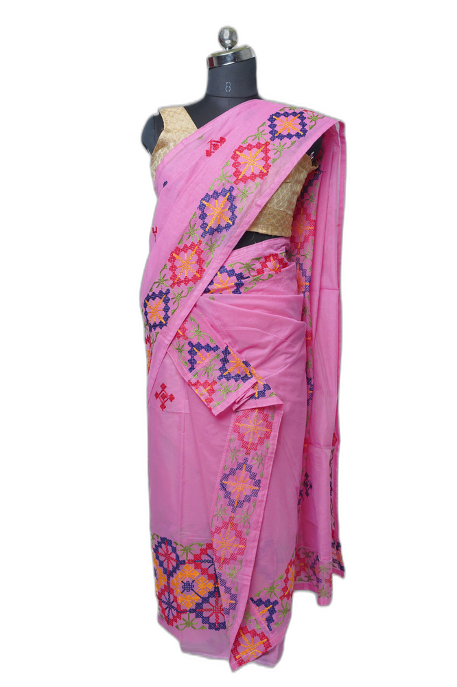 Pink Sanadari Cotton Sador Mekhela