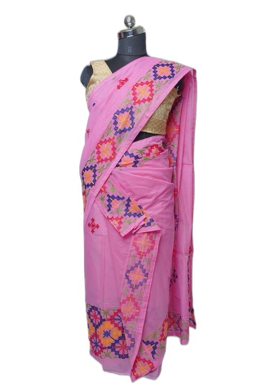 Pink Sanadari Cotton Sador Mekhela