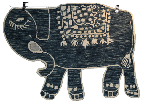 Elephant Motif Wool Hand-Knotted Carpet