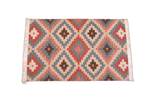 Varanasi Woolen Carpet – White & Beige with Multicolor Design