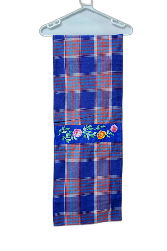 Hand-Embroidered Cotton Table Runner – Blue Stripe