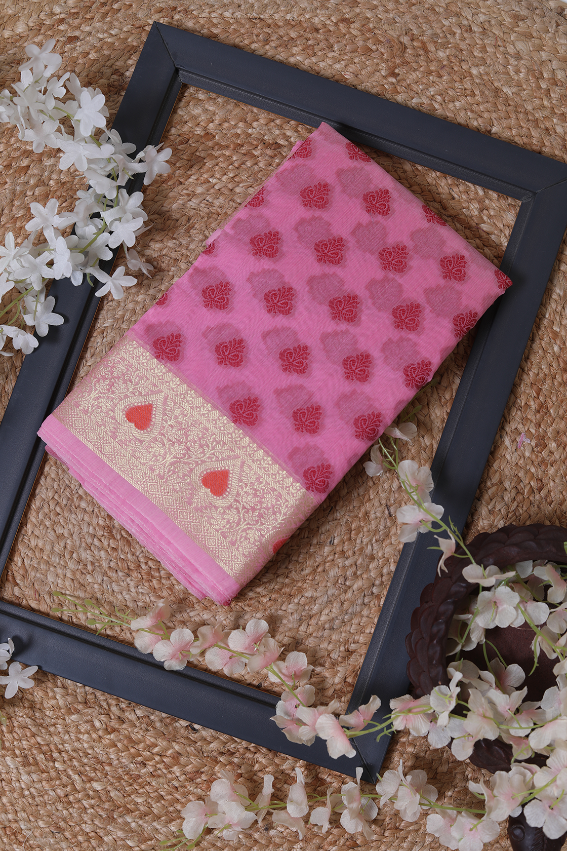 Pink Cotton Banarasi Buti Saree - Timeless Elegance