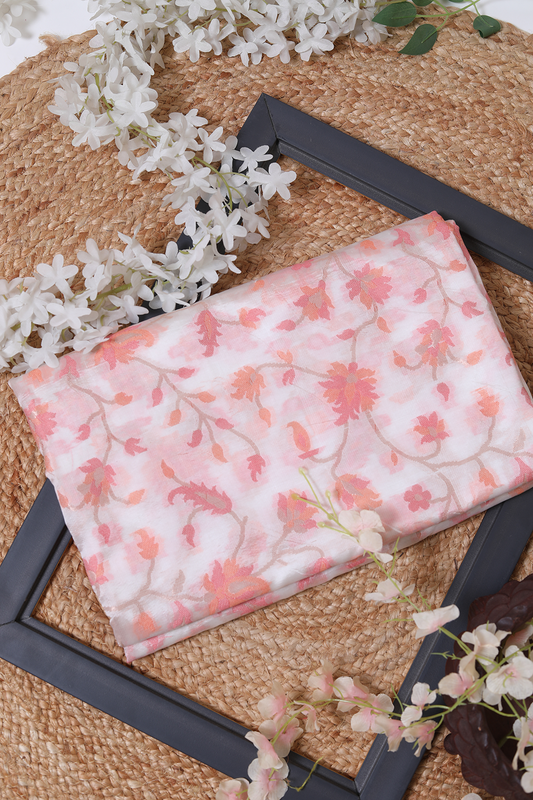 Pink & White Meena Jaal Mesirize Cotton Saree - Elegant Handwoven Charm