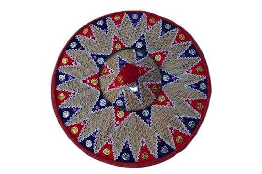 Traditional Assamese Handmade Japi/Hat (18 inches, Red & Blue)