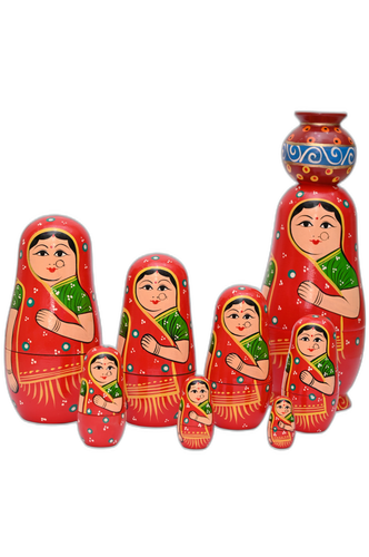 Wooden Indian Doll Set of 10 – Handcrafted Banaras Nesting Dolls