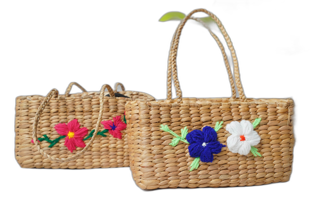Handmade Water Hyacinth Handbag with Flowers